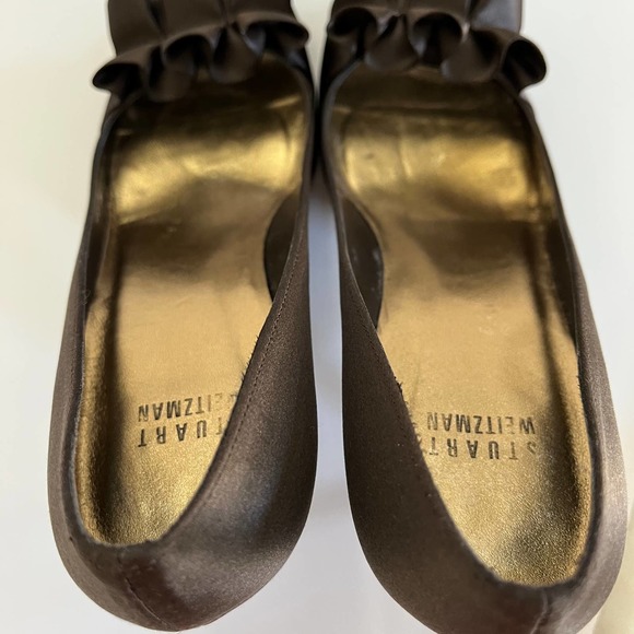 Stuart Weitzman Brown Satin Heels Sz 6.5 - Picture 5 of 9